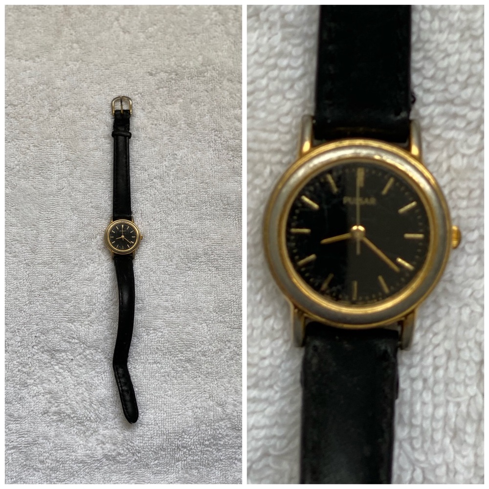 SOLD Black and gold leather vintage watch - Picture 1 of 6